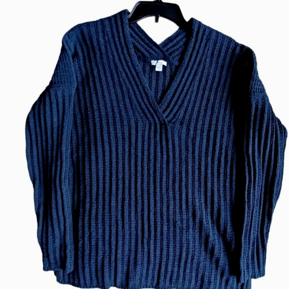 J jill chenille navy blue vneck sweater sz M